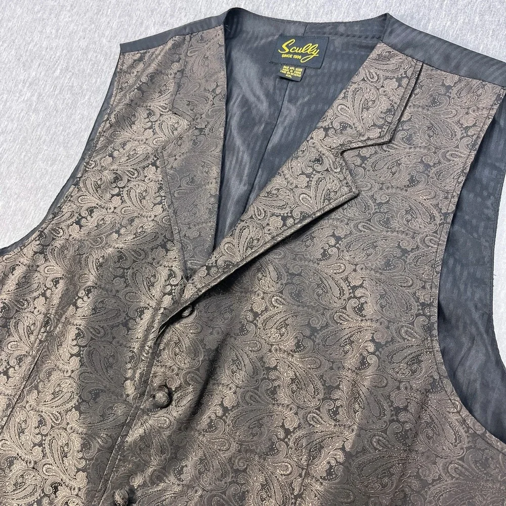Scully Western Vest Mens XXL Brown Paisley 5-Button Cinch-Back Frontier Cowboy